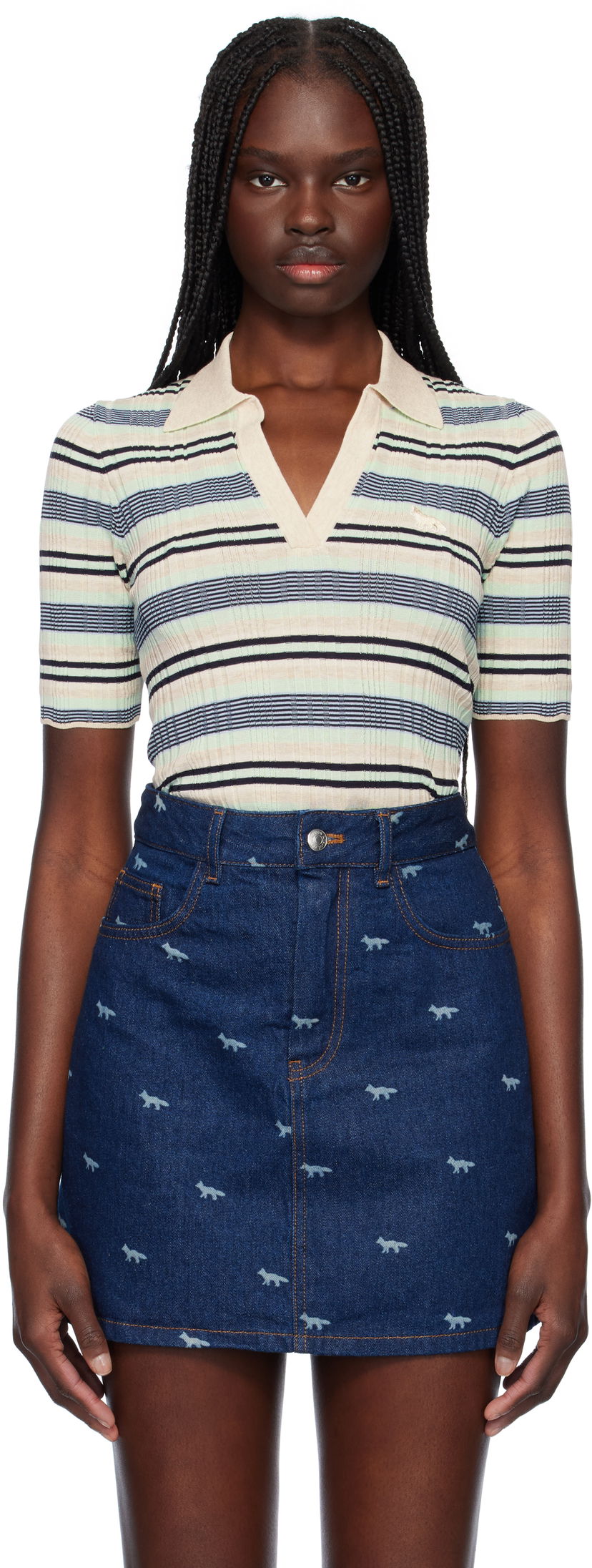 Polotröja MAISON KITSUNÉ Maison Kitsuné Fine Rib Striped Polo Flerfärgad | OW00203KT1122