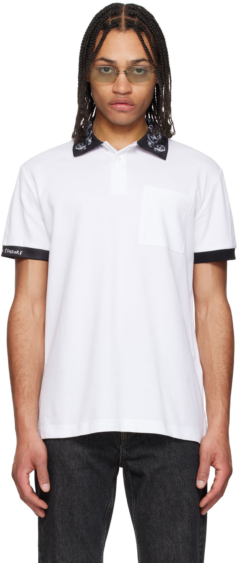 Polotröja Versace Versace Jeans Couture Baroque Collar Polo Vit | E78GAGT04_ECJ01T