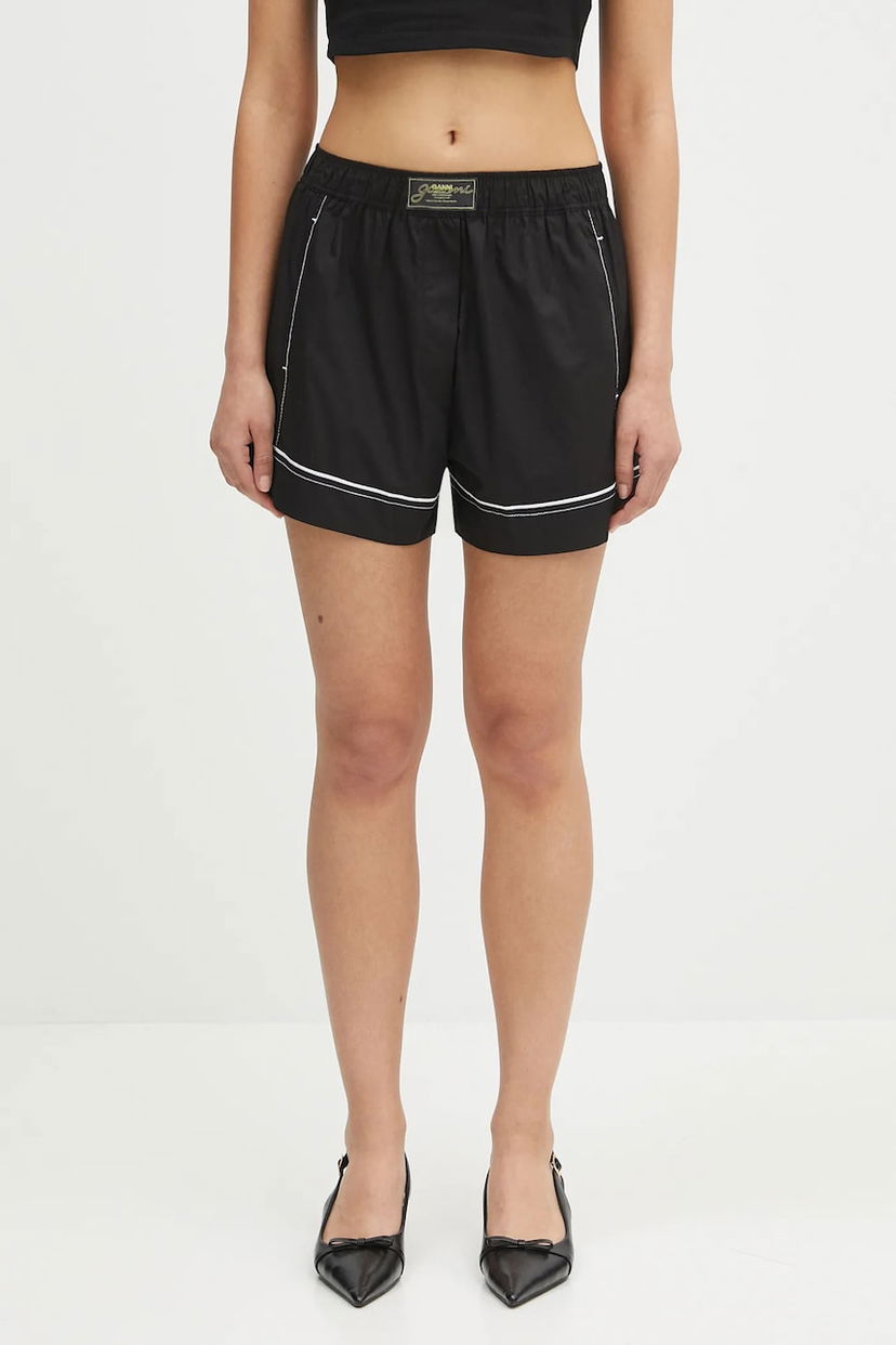 Shorts GANNI GANNI Cotton Poplin Elasticated High-Waist Shorts Svart | W0504