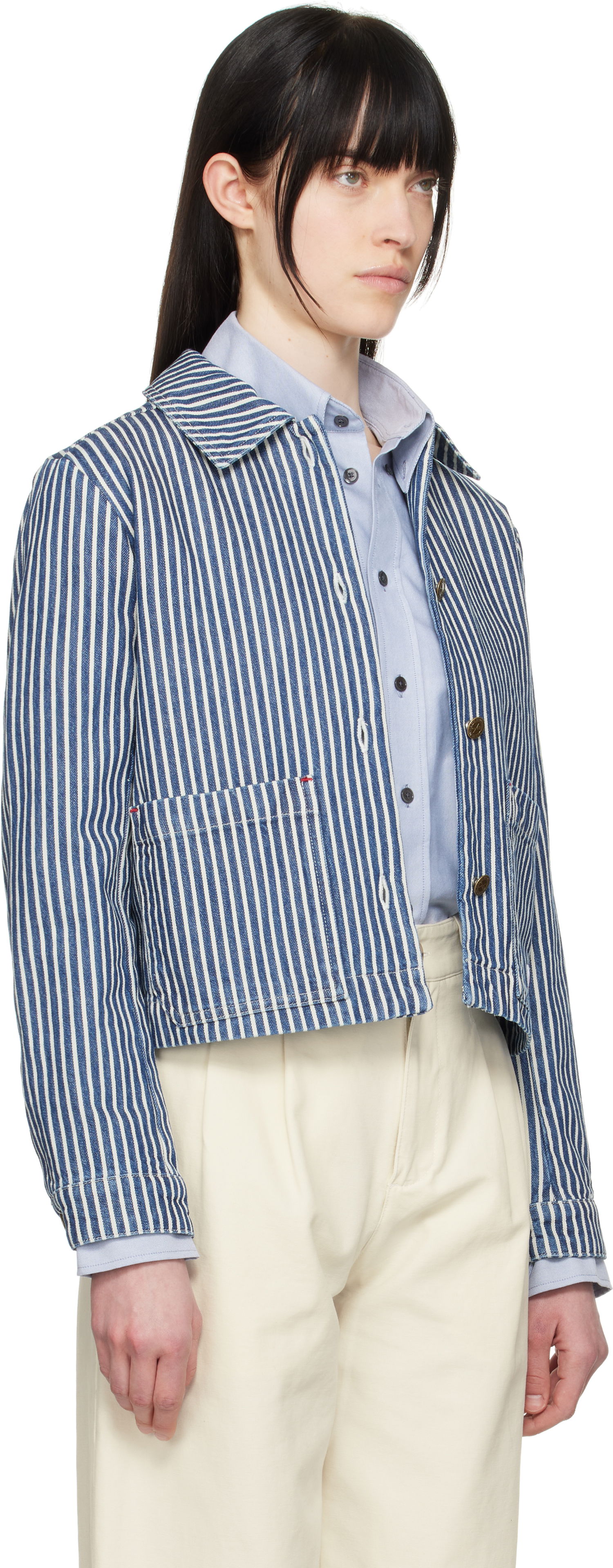 Jacka A.P.C. A.P.C. Frida Striped Cropped Denim Jacket Blå | COHHG-F32006, 1