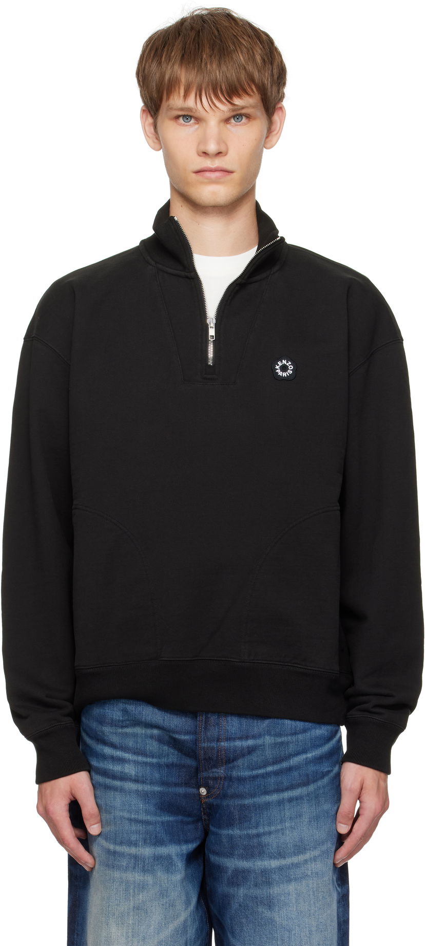 Sweatshirt KENZO Kenzo Paris 'Boke Flower 2.0' Embroidered Quarter-Zip Sweatshirt Svart | FF55SW2414MC