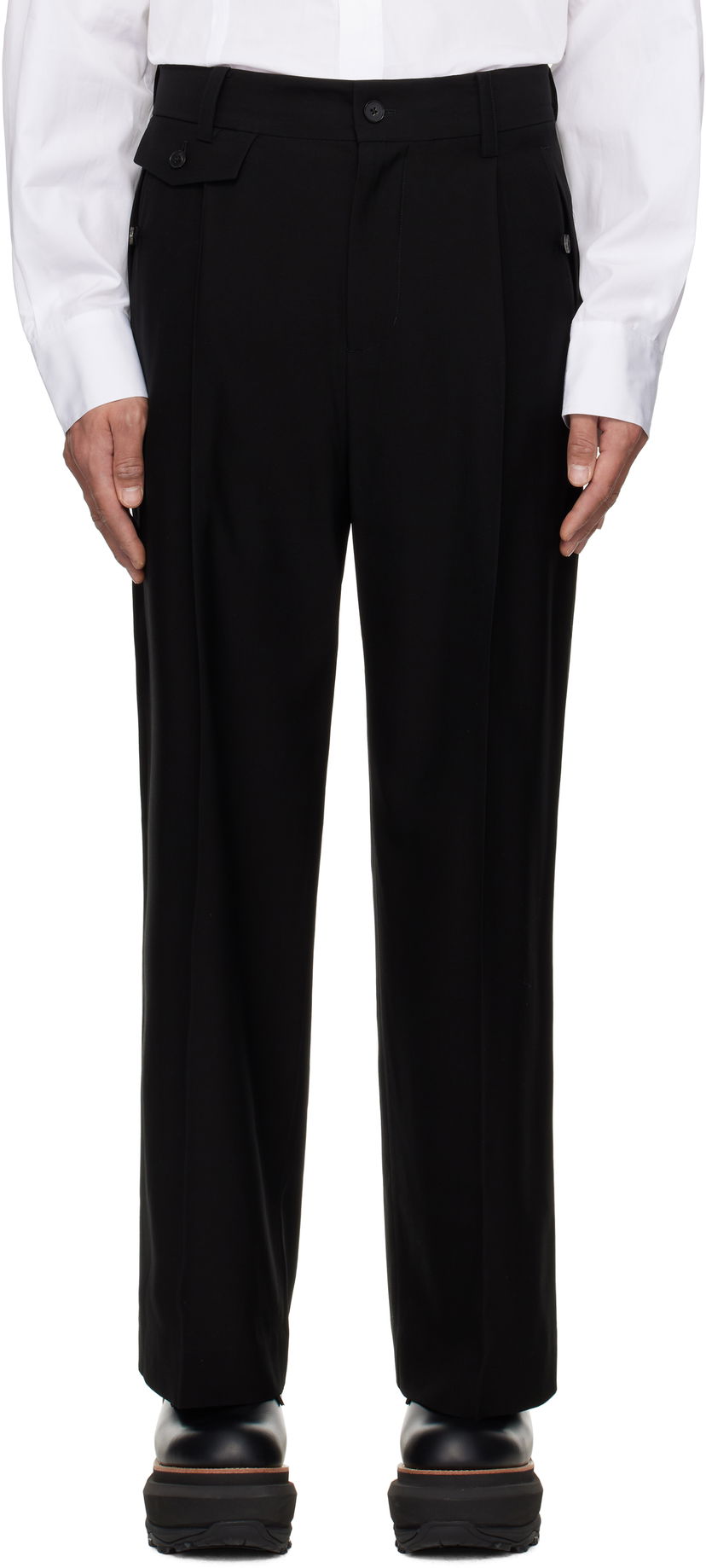 Byxor Feng Chen Wang Feng Chen Wang Slashed Wide Leg Trousers Svart | FUS19TR27B