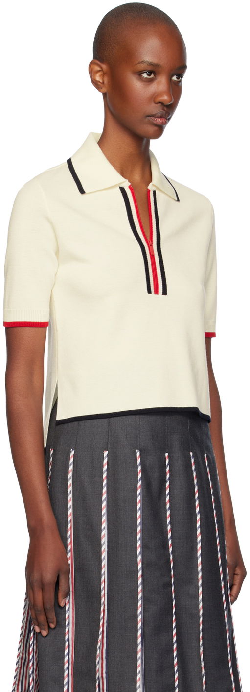 Polotröja Thom Browne Thom Browne Wool Zip Polo Vit | FKP109B-Y1037, 1