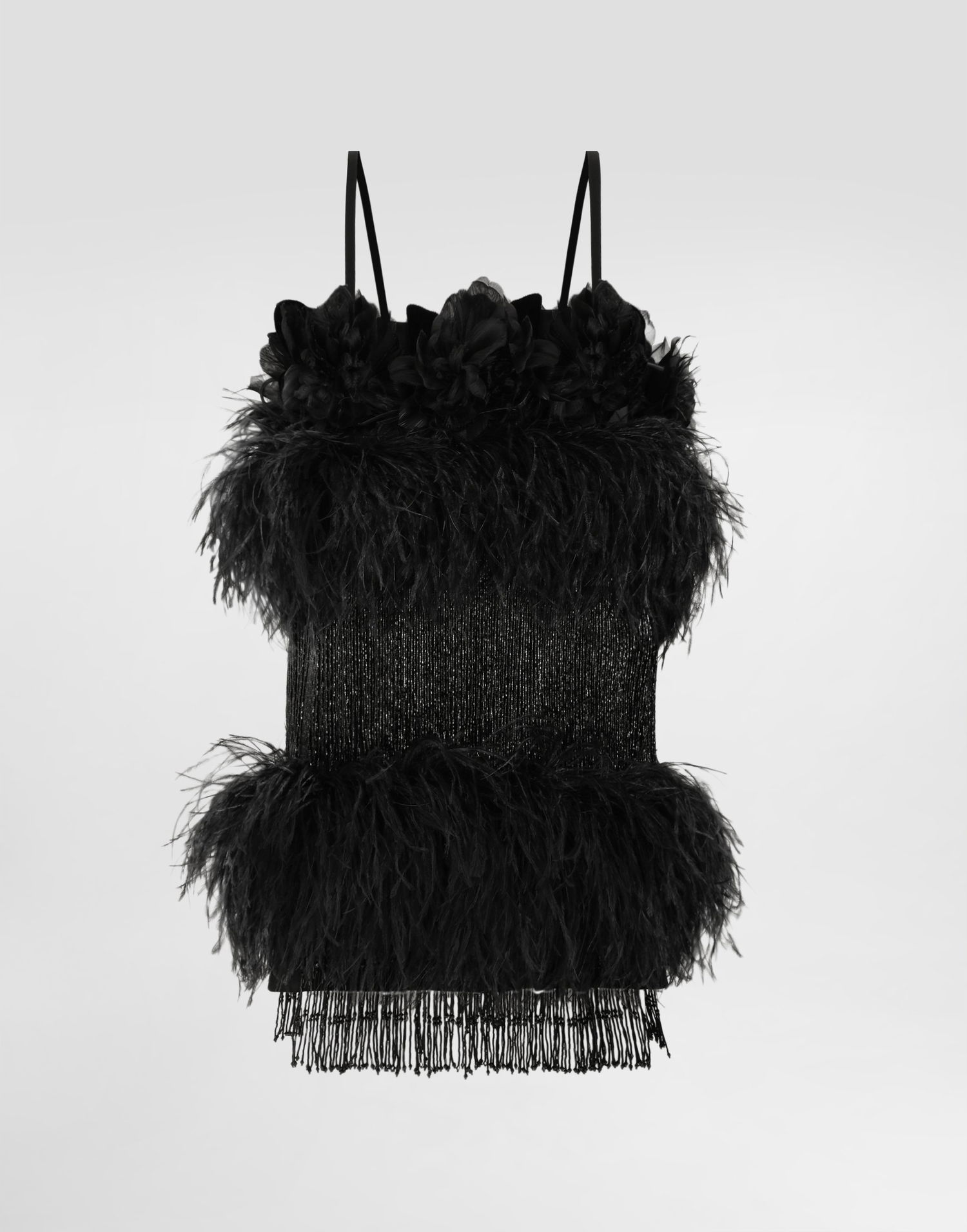 Linne Dolce & Gabbana Dolce & Gabbana Feather Embellished Satin Top Svart | F60FIZGDDI5N0000, 0