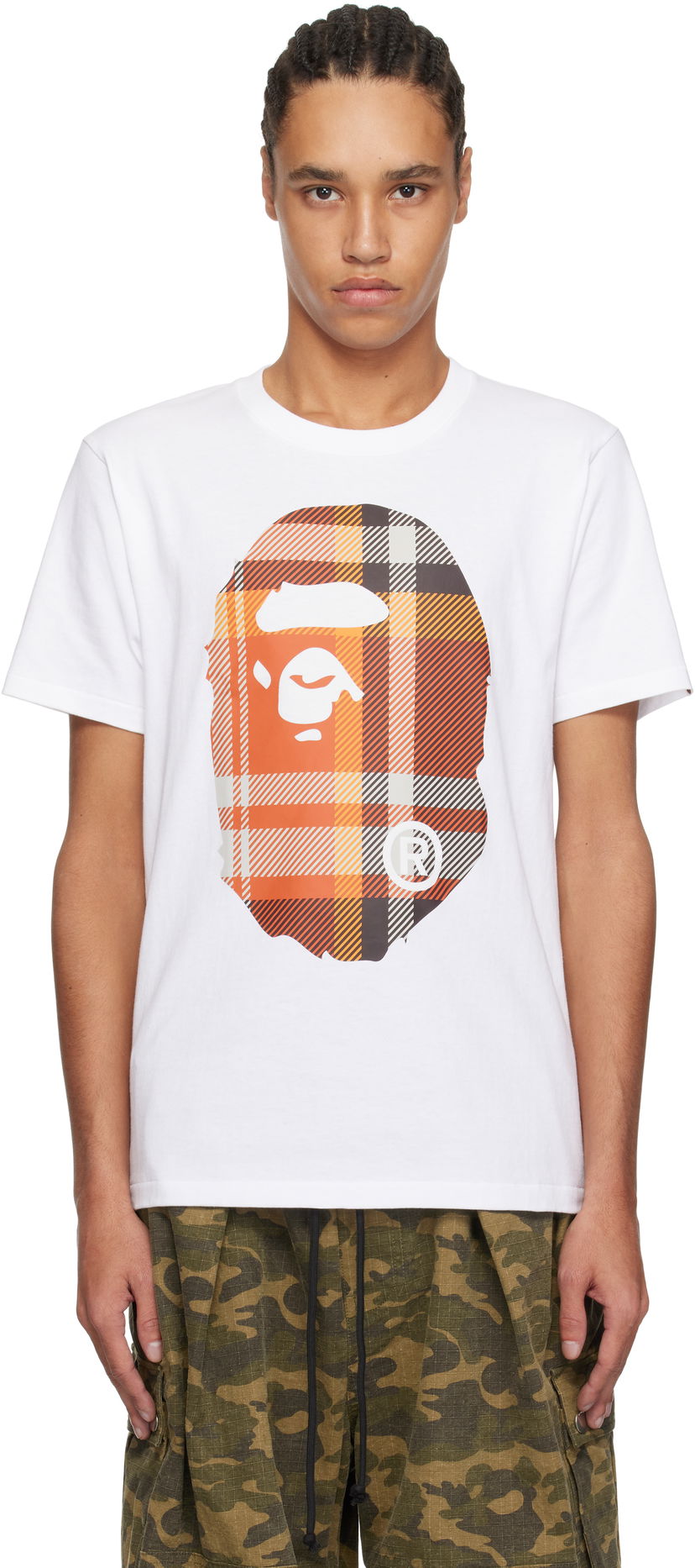 T-shirt BAPE A Bathing Ape Check Big Ape Head T-Shirt Vit | 001TEK801046M