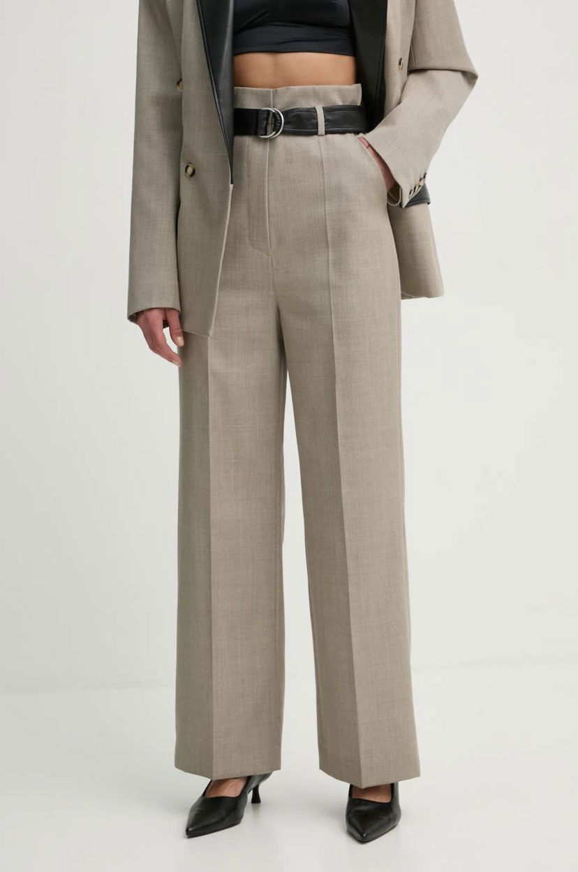 Byxor Nanushka High Waisted Wide Leg Dress Pants Beige | NW24FWPA37570