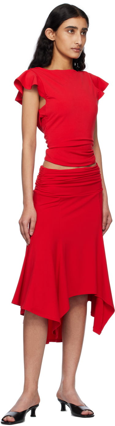 Crop top GUIZIO Guizio Soffiano Flutter Sleeve Top Röd | S25143K012, 3