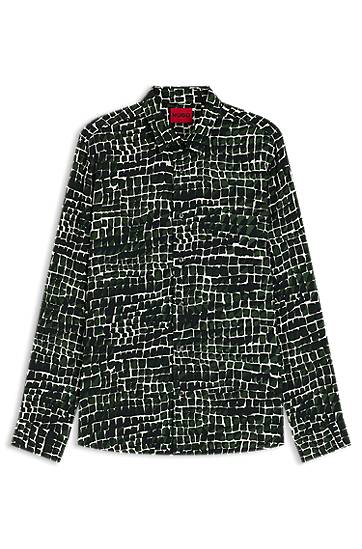 Skjorta BOSS Relaxed-Fit Abstract-Print Poplin Shirt Grön | 50545358