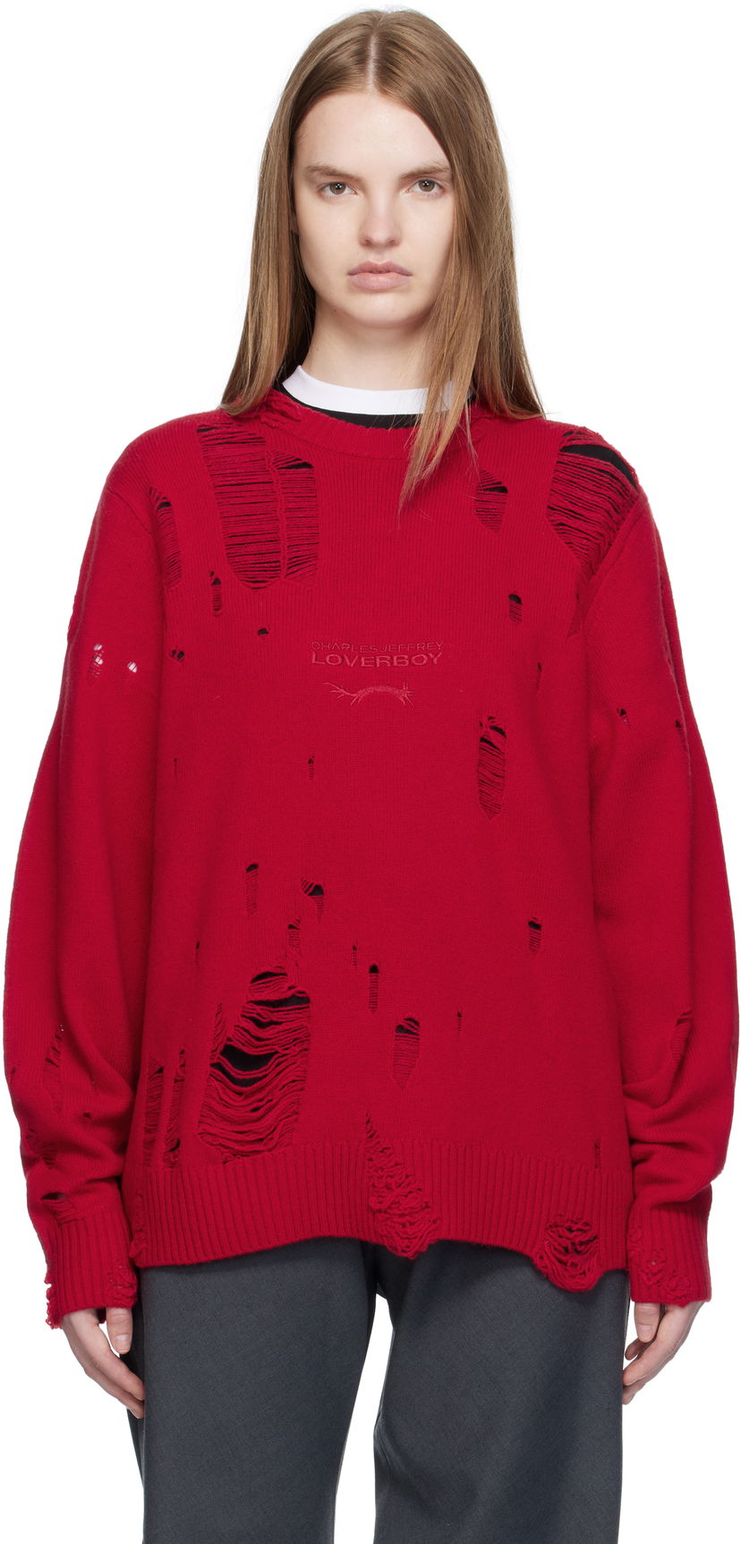Sweater Charles Jeffrey Loverboy Charles Jeffrey LOVERBOY Distressed Logo Sweater Röd | 52090102