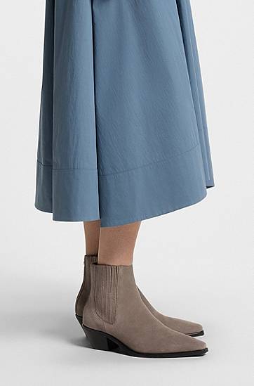 Rockar BOSS Suede Ankle Boots with Cuban Heel Grå | 50548781, 1