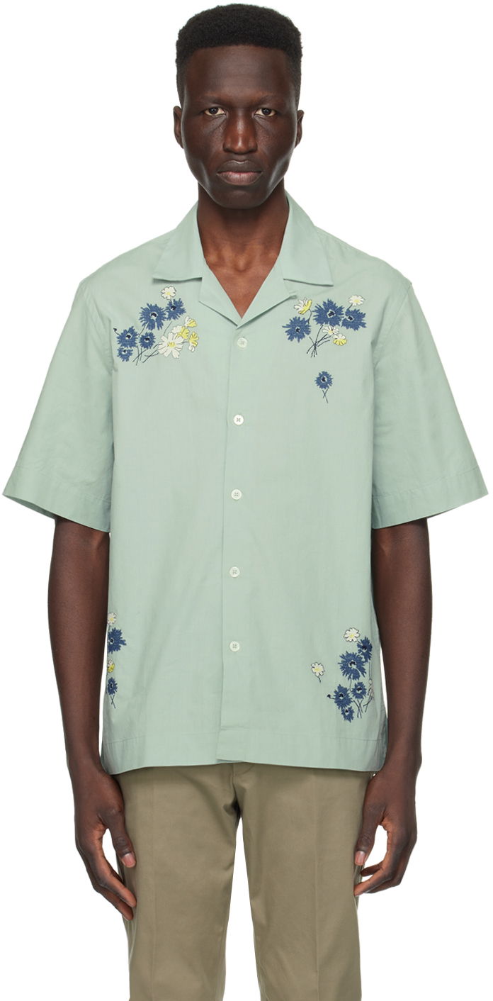 Skjorta Paul Smith Paul Smith Embroidered Flowers Resort Shirt Grön | M1R-905UE-M01592-33