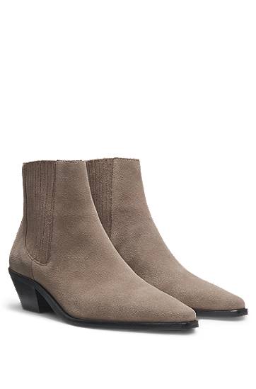 Rockar BOSS Suede Ankle Boots with Cuban Heel Grå | 50548781