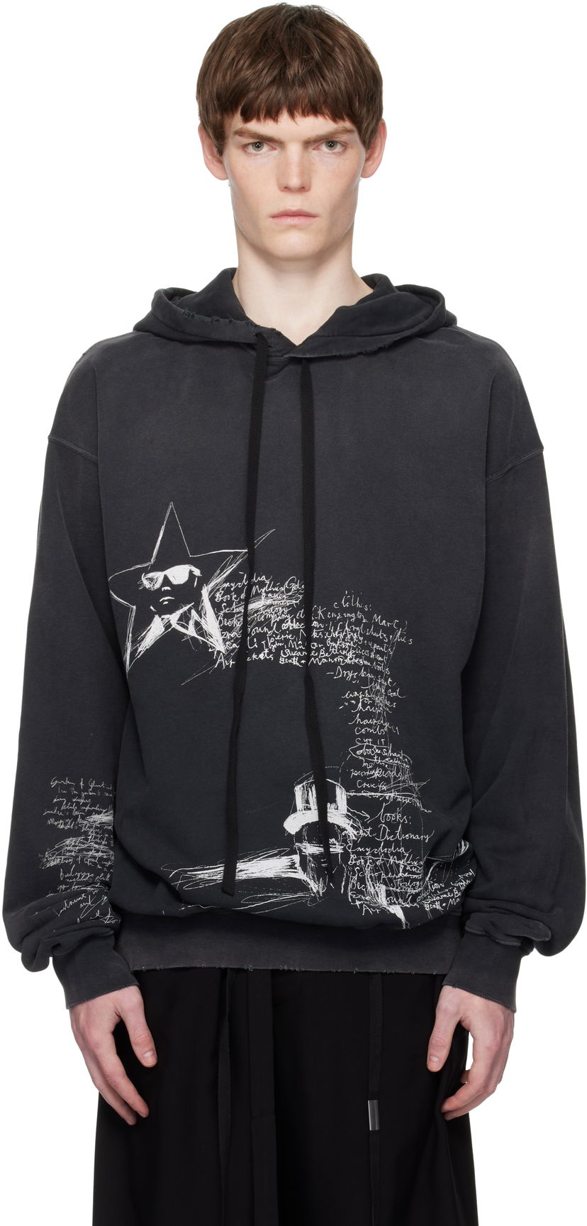 Sweatshirt Ann Demeulemeester Ann Demeulemeester Olly Sketchbook High-Comfort Hoodie Svart | B0012870-FA639-098