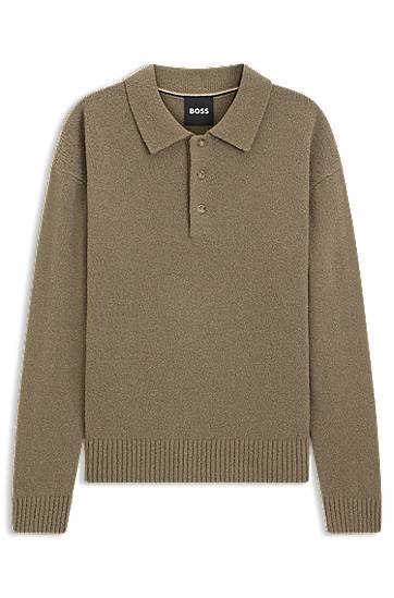 Sweater BOSS Brushed virgin-wool polo sweater Brun | 50549990, 0