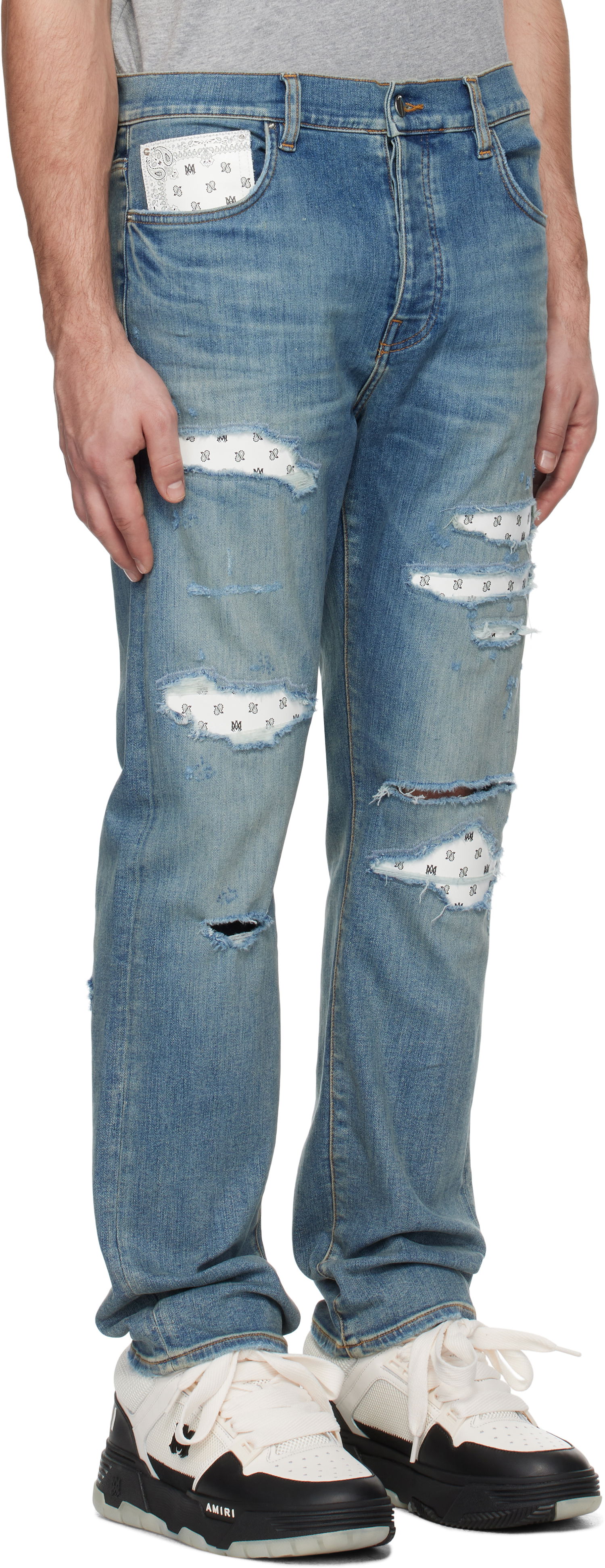 Jeans AMIRI Slim Fit Jeans With Bandana Repairing Svart | AMDNSM1008, 1