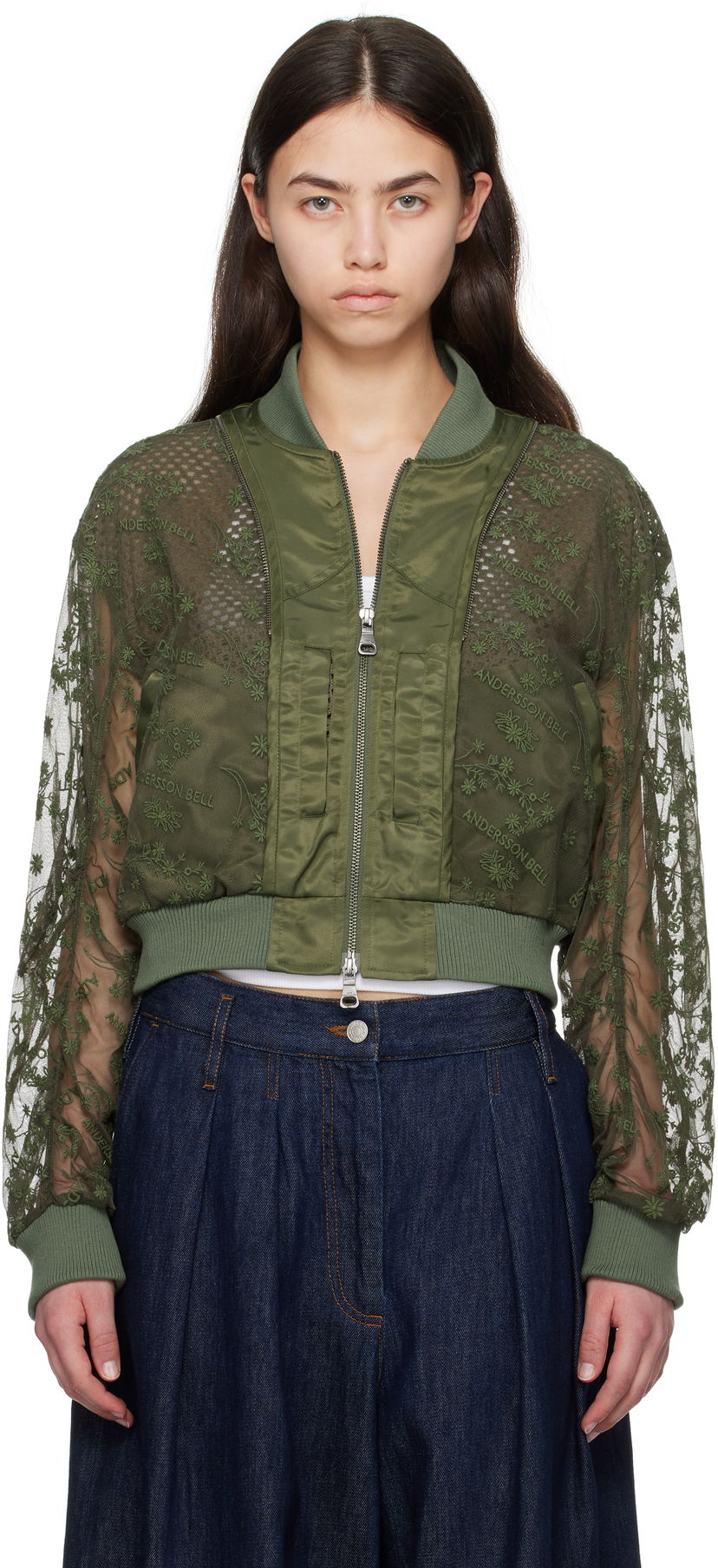 Bomberjacka Andersson Bell Andersson Bell Layered Logo Lace Short Bomber Jacket Grön | awa703w