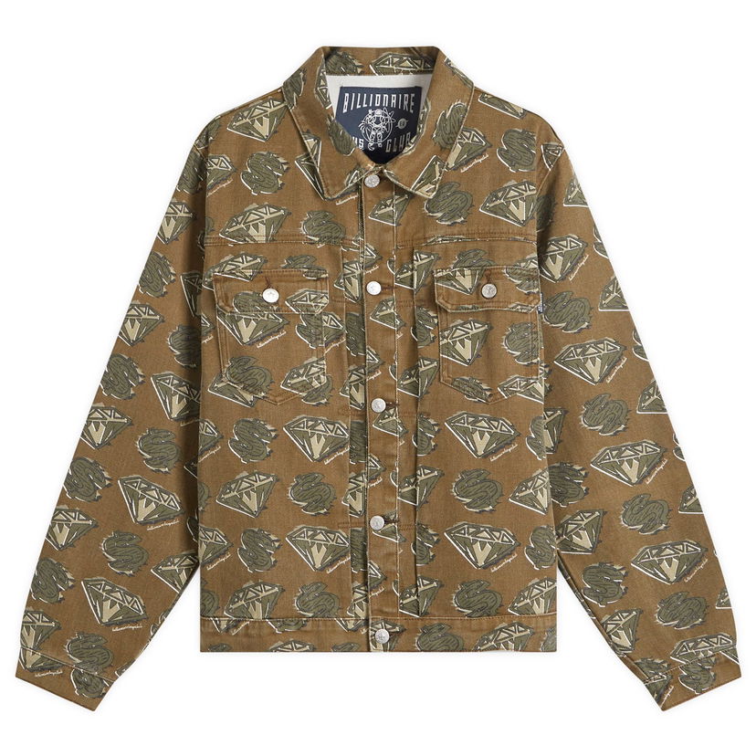 Jacka BILLIONAIRE BOYS CLUB Billionaire Boys Club Diamonds & Dollars AOP Denim Jacket, Size Medium Brun | B24304-GRN