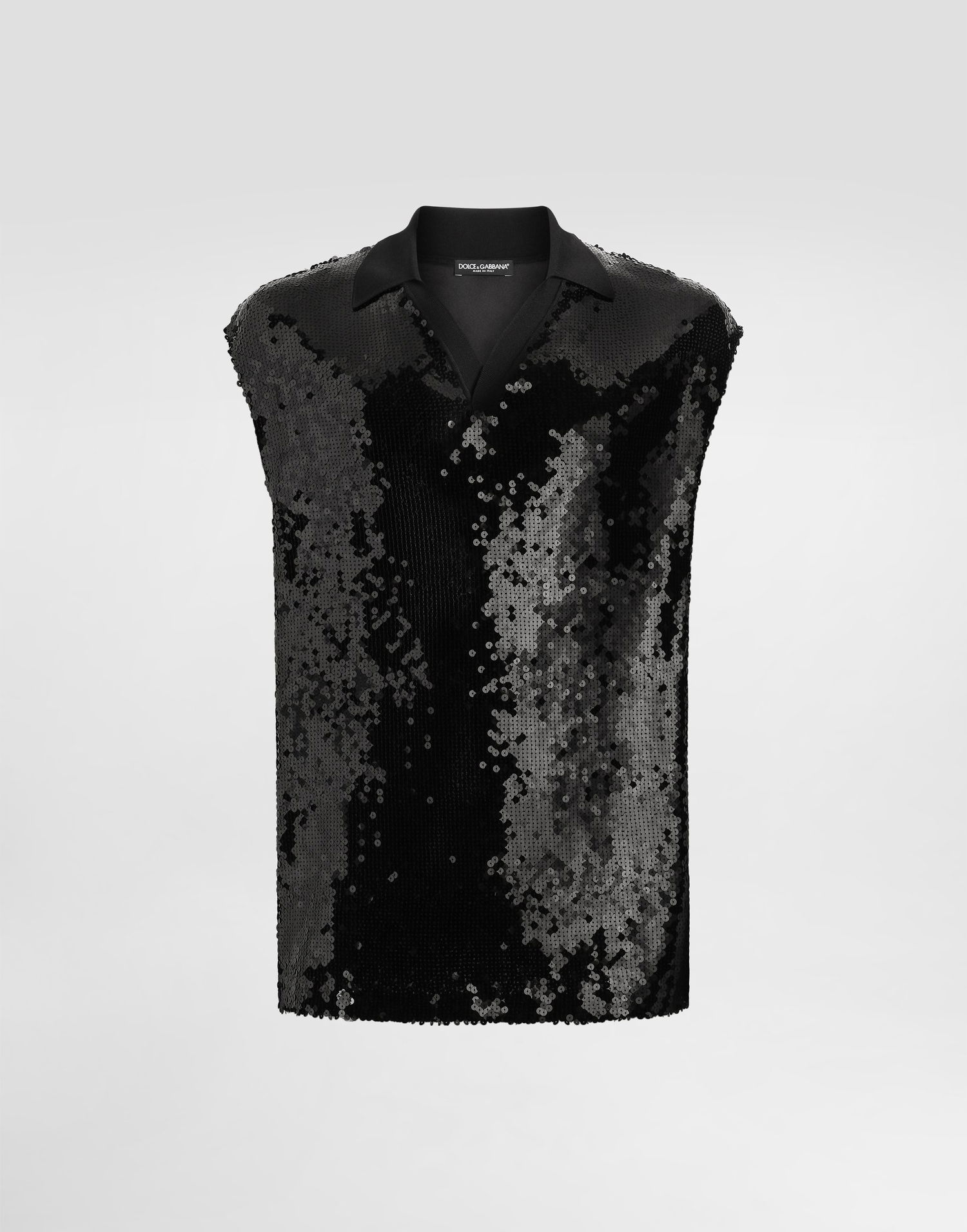 Polotröja Dolce & Gabbana Dolce & Gabbana Men's Sequined Sleeveless Polo Svart | G8ST8TFLSEPN0000, 0