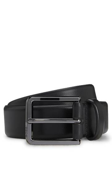 Bälten BOSS Italian-leather belt with polished gunmetal buckle Svart | 50537174