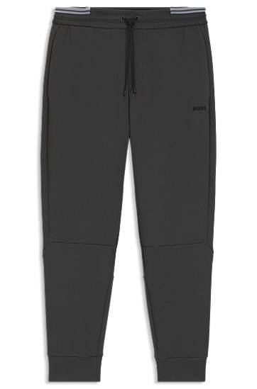 Träningsoverall BOSS Cotton-Blend Tracksuit Bottoms with Striped Trims Svart | 50543070