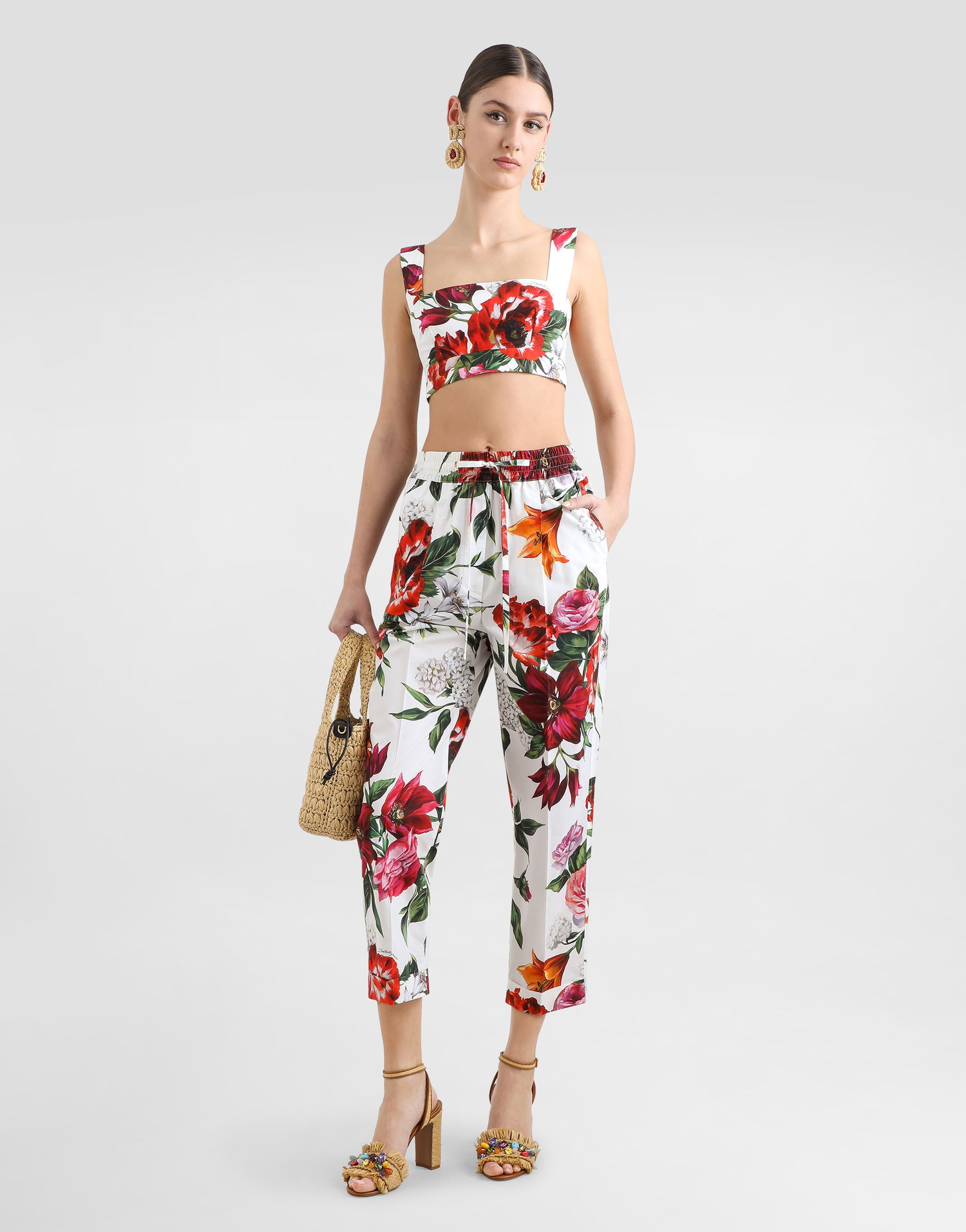 Crop top Dolce & Gabbana Dolce & Gabbana Flower-Print Poplin Crop Top Flerfärgad | F7U70THS5TQHA5PB, 1