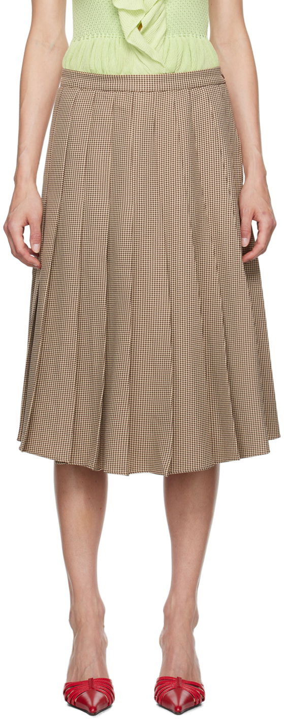 Kjol GUIZIO Guizio Gibson Houndstooth Pleated Midi Skirt Brun | P24305W087
