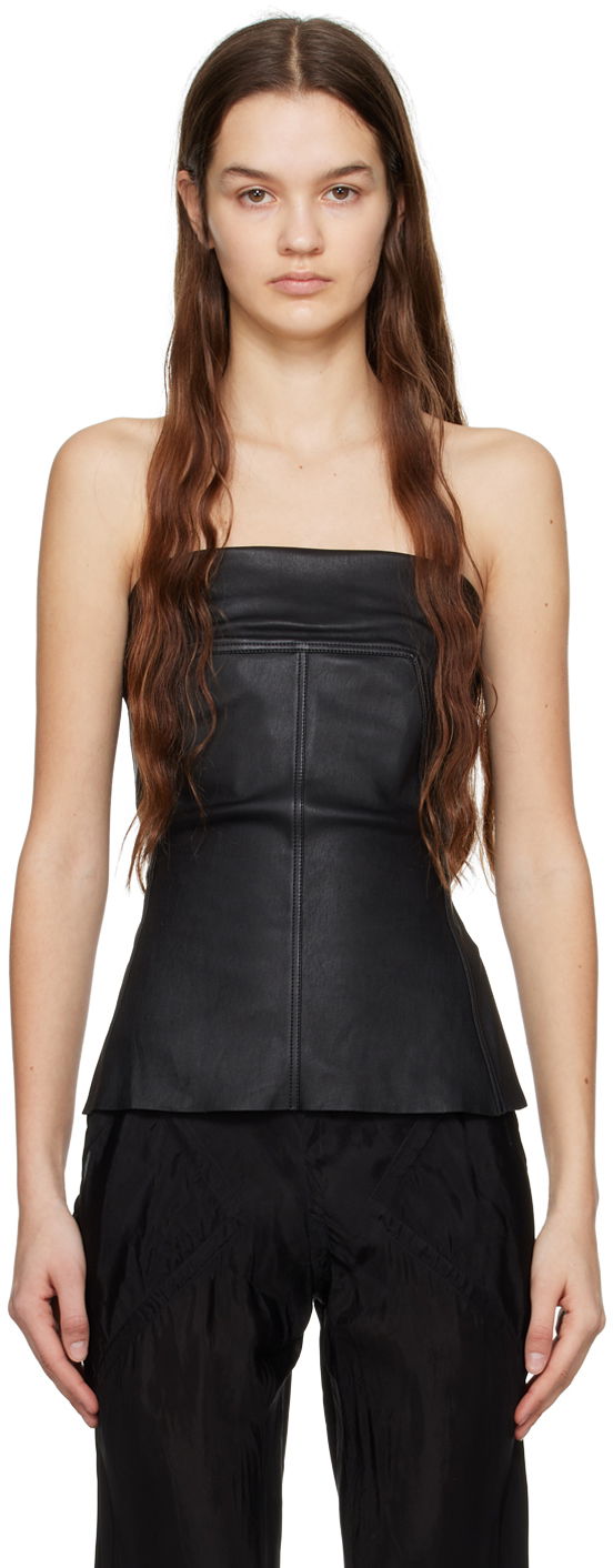 Linne Rick Owens Rick Owens Leather Bustier Camisole Svart | RP01C5127 LS