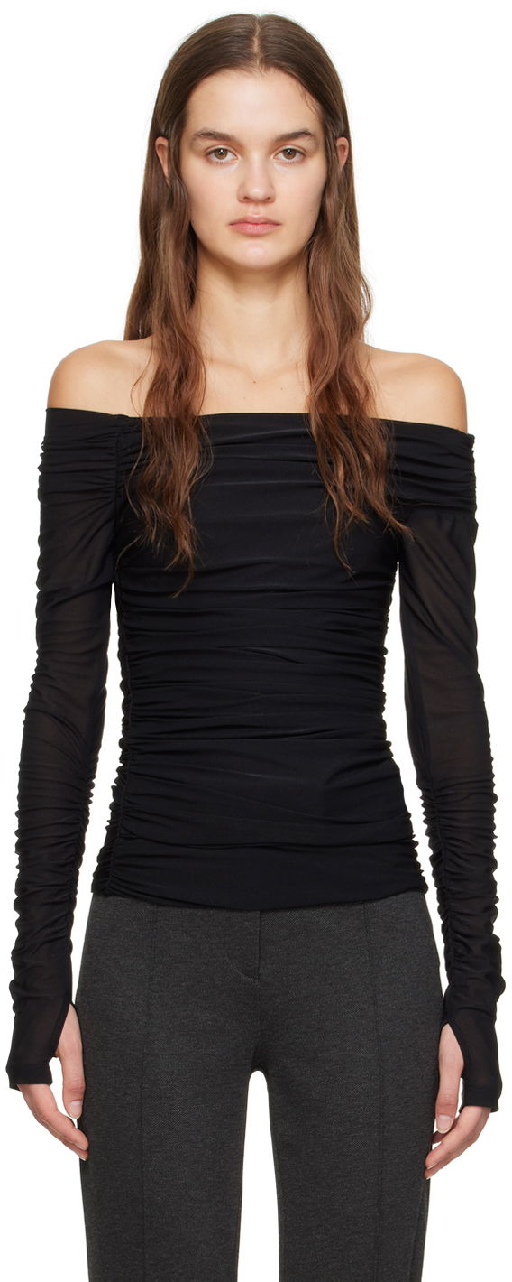 Linne Helmut Lang Ruched Long Sleeve T-Shirt Svart | N10HW510