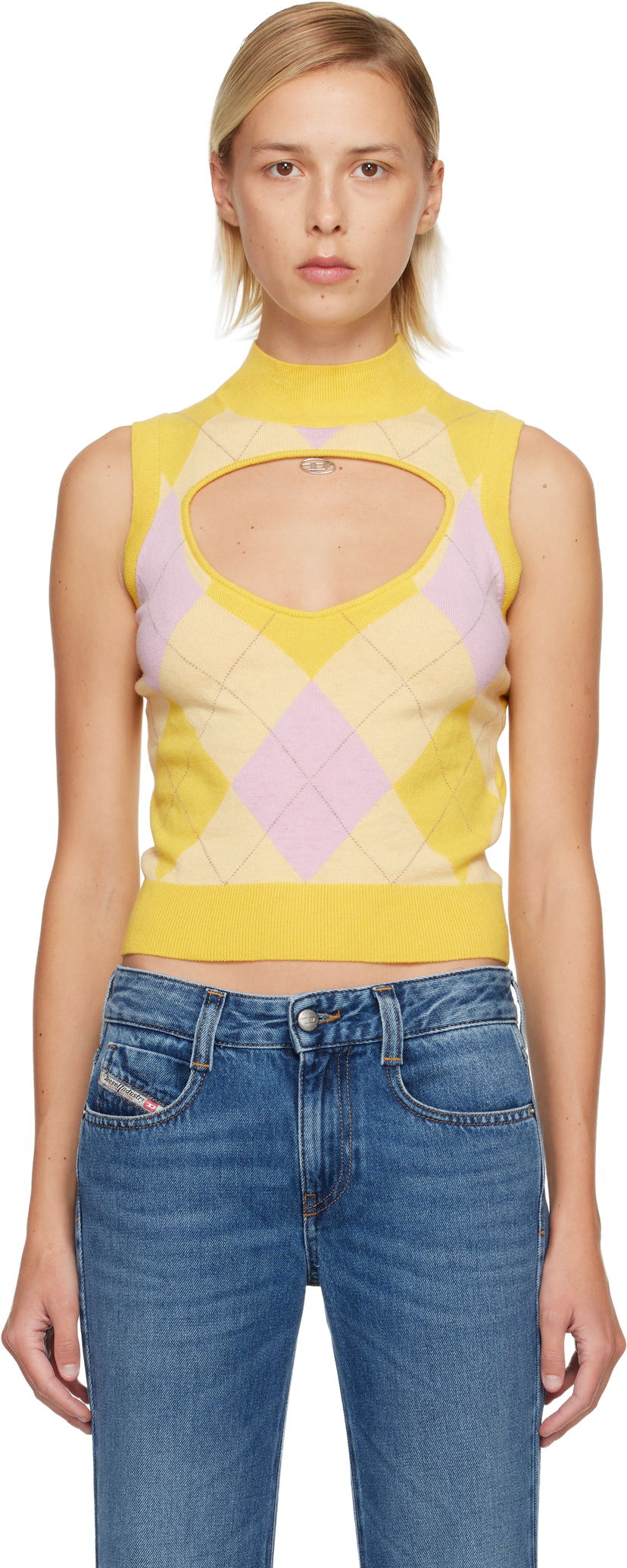 Väst Diesel Argyle Pattern Cut-Out Sleeveless Mock Neck Top Flerfärgad | A19500 0JLBB