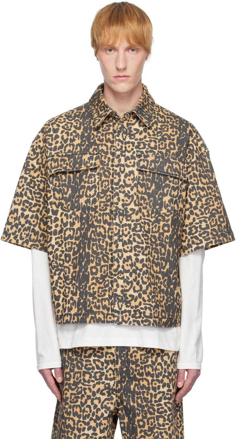 Skjorta Rhude Rhude Leopard Boxy Work Denim Shirt Beige | RHSS25SR05012