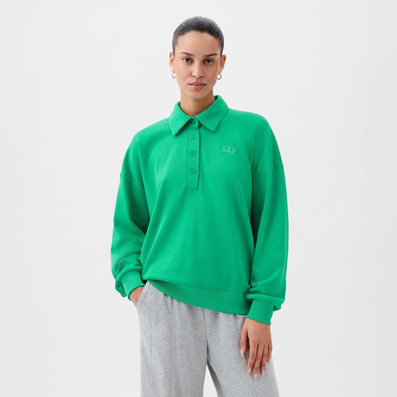 Sweatshirt GAP French Terry Logo Polo Sweatshirt Simply Green Grön | 870977-00, 0