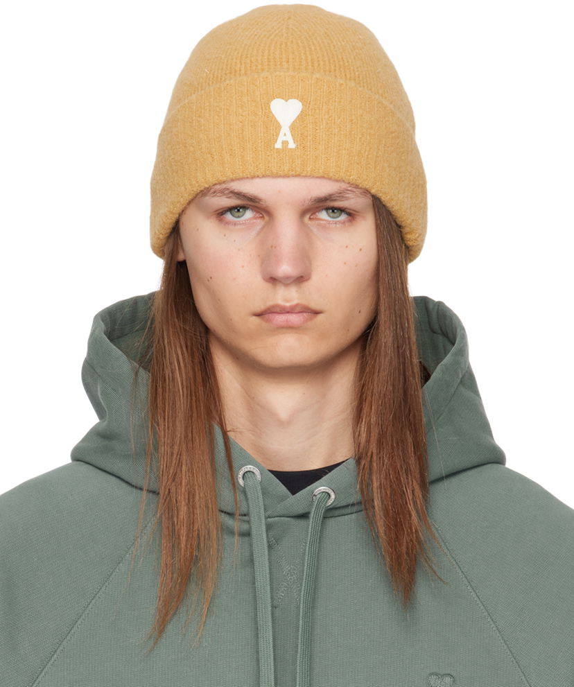 Mössa AMI Paris Yellow Off-White de Cœur Beanie Gul | UHA115.KN0032