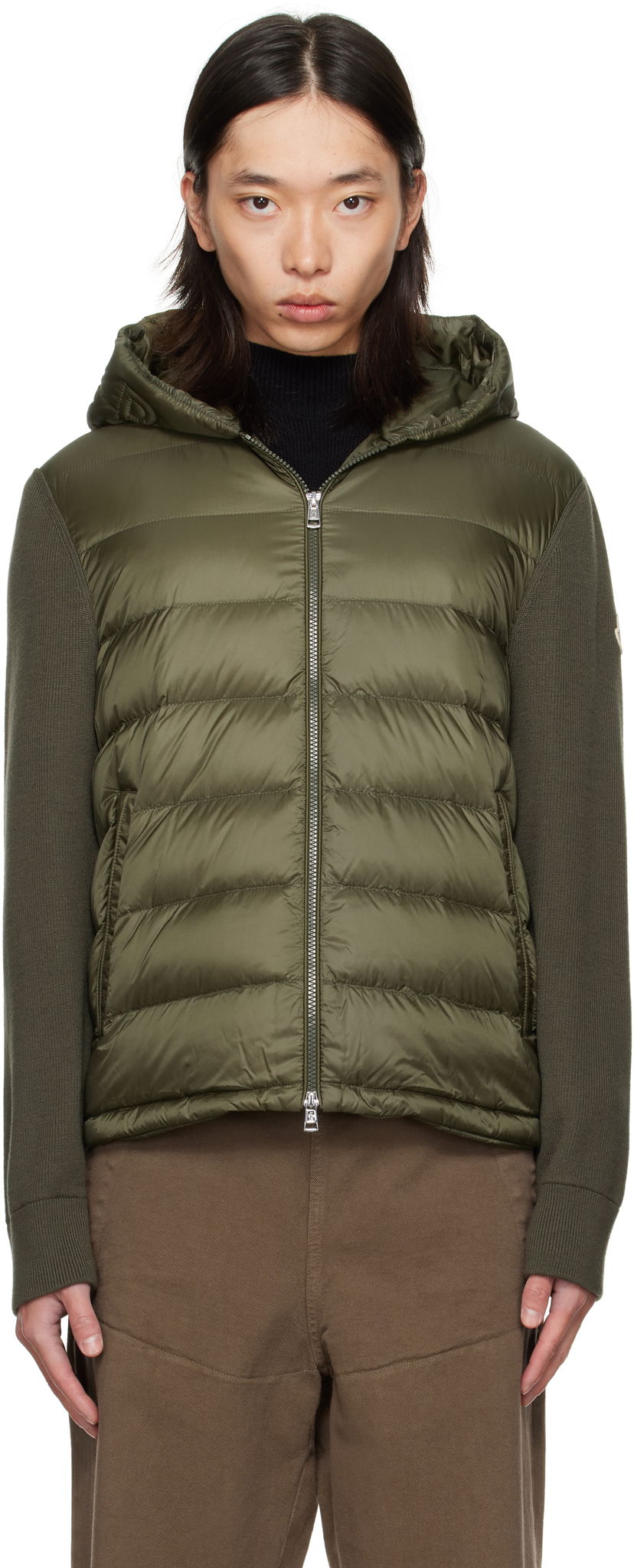 Pufferjacka Moncler Moncler Padded Wool Zip-Up Down Hoodie Grön | K20919B00006M1131