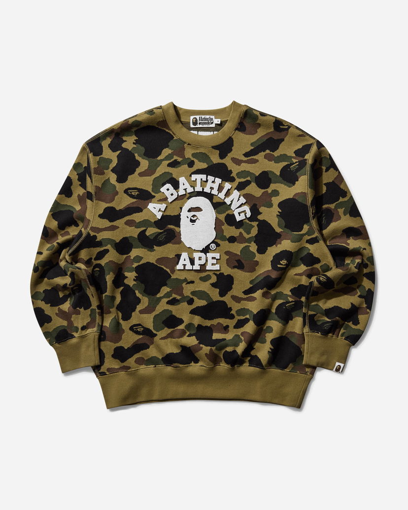 Sweater BAPE 1st Camo Jacquard College Crewneck Sweatshirt Grön | 1L30113307 GREEN