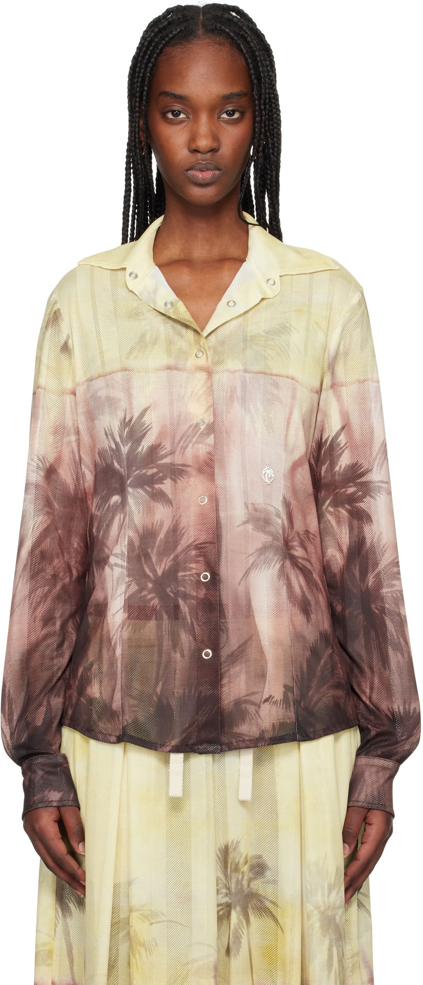 Skjorta Palm Angels Palm Angels Sunset Palms Button-Down Shirt Gul | PWGE024S25FAB0012010