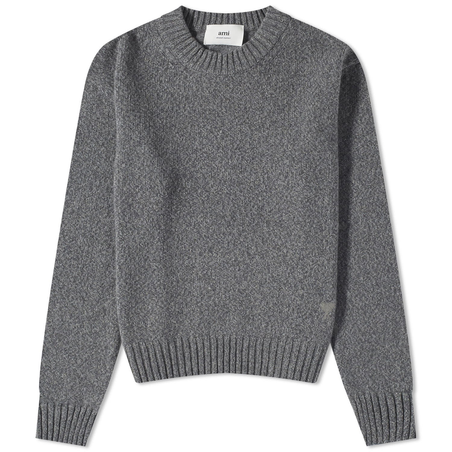 Sweater AMI Tonal Heart Cashmere Crewneck Grå | HKS127-005-055, 0
