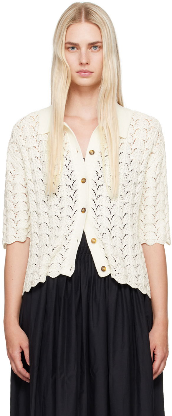 Sweater Loulou de Saison Loulou de Saison Adria Knitted Cardigan Vit | ADRIA