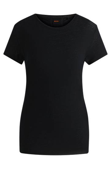 T-shirt BOSS BOSS Linen T-Shirt with Gathered Back Svart | 50540431