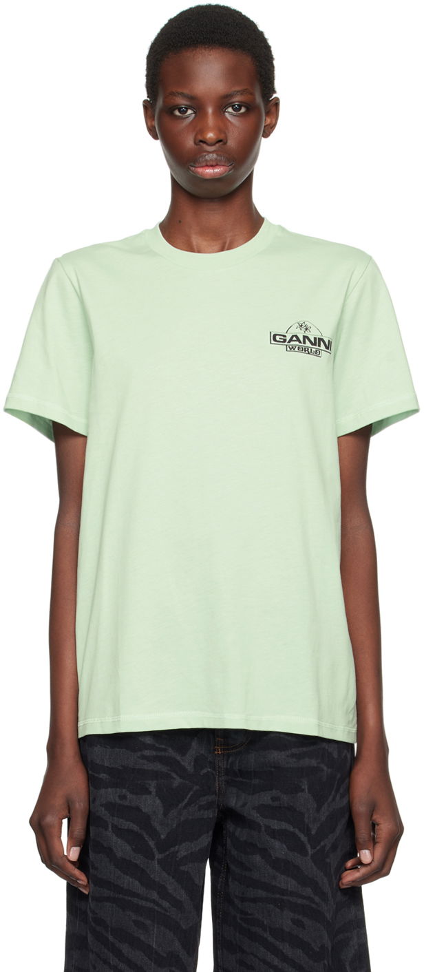 T-shirt GANNI World Print T-Shirt Grön | T3923