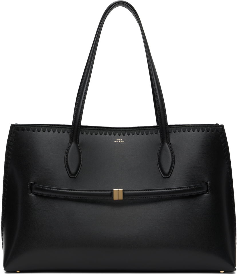 Tygpåse TOTEME TOTEME Embroidered Leather Lounge Tote Svart | 253-WAL0073-LE0025