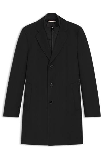 Rockar BOSS Slim Fit Water-Repellent Coat with Detachable Bib Svart | 50551117, 0
