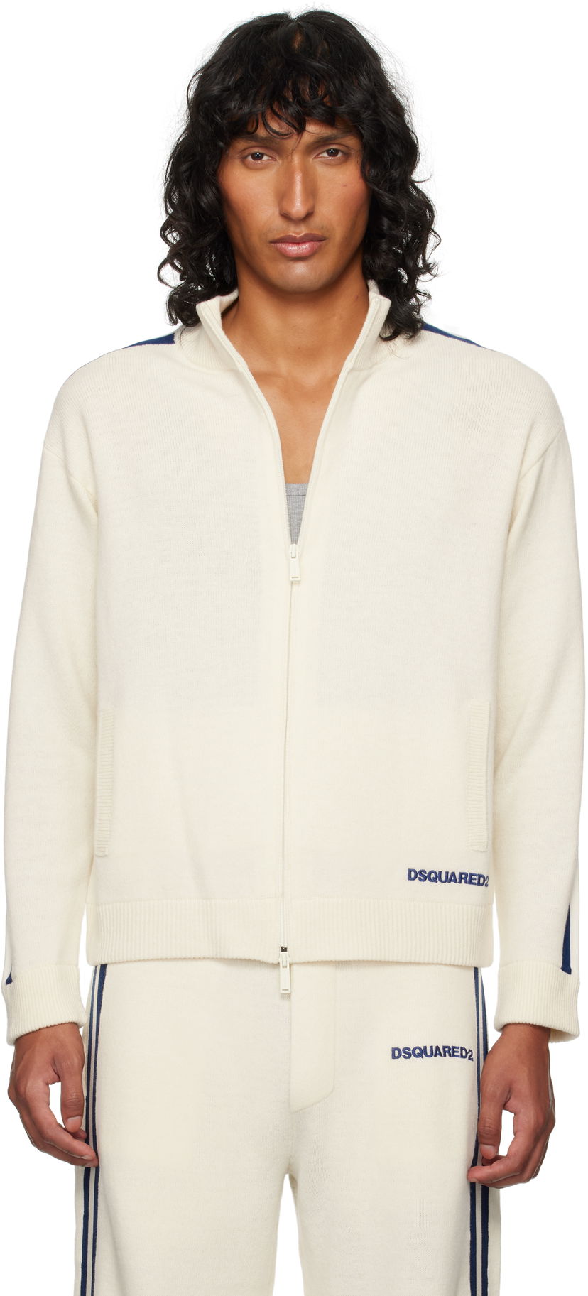Sweater DSQUARED2 Dsquared2 Zip-Up Knit Sweater Vit | S74HA1437_D13051