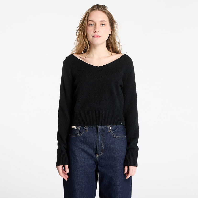 Sweater CALVIN KLEIN Calvin Klein Jeans Fluffy Yarn V-Neck Sweater Svart | J20J224801 BEH