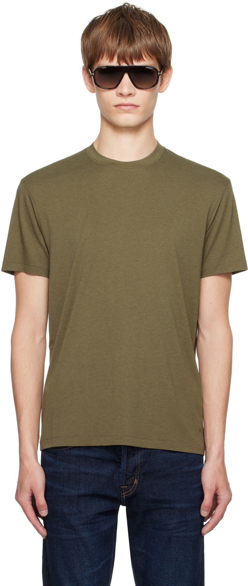 T-shirt Tom Ford TOM FORD Lyocell Cotton Crewneck T-shirt Grön | JCS004-JMT012