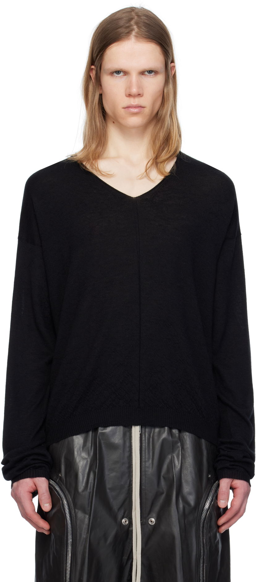 Sweater Rick Owens Rick Owens Hollywood V-Neck Sweater Svart | RU01E5621 WS