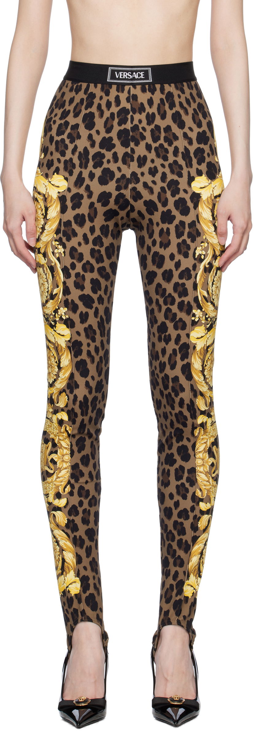 Damasker Versace Stirrup Leggings With Baroque Print Brun | 1015879_1A12087_5N440