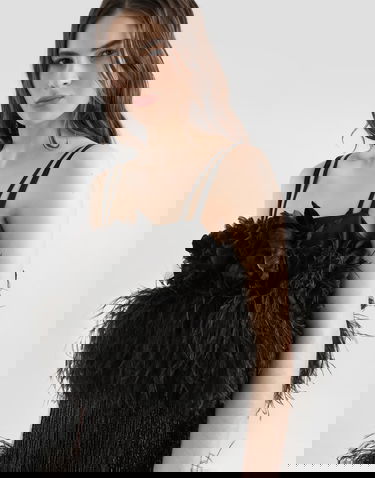 Linne Dolce & Gabbana Dolce & Gabbana Feather Embellished Satin Top Svart | F60FIZGDDI5N0000, 3