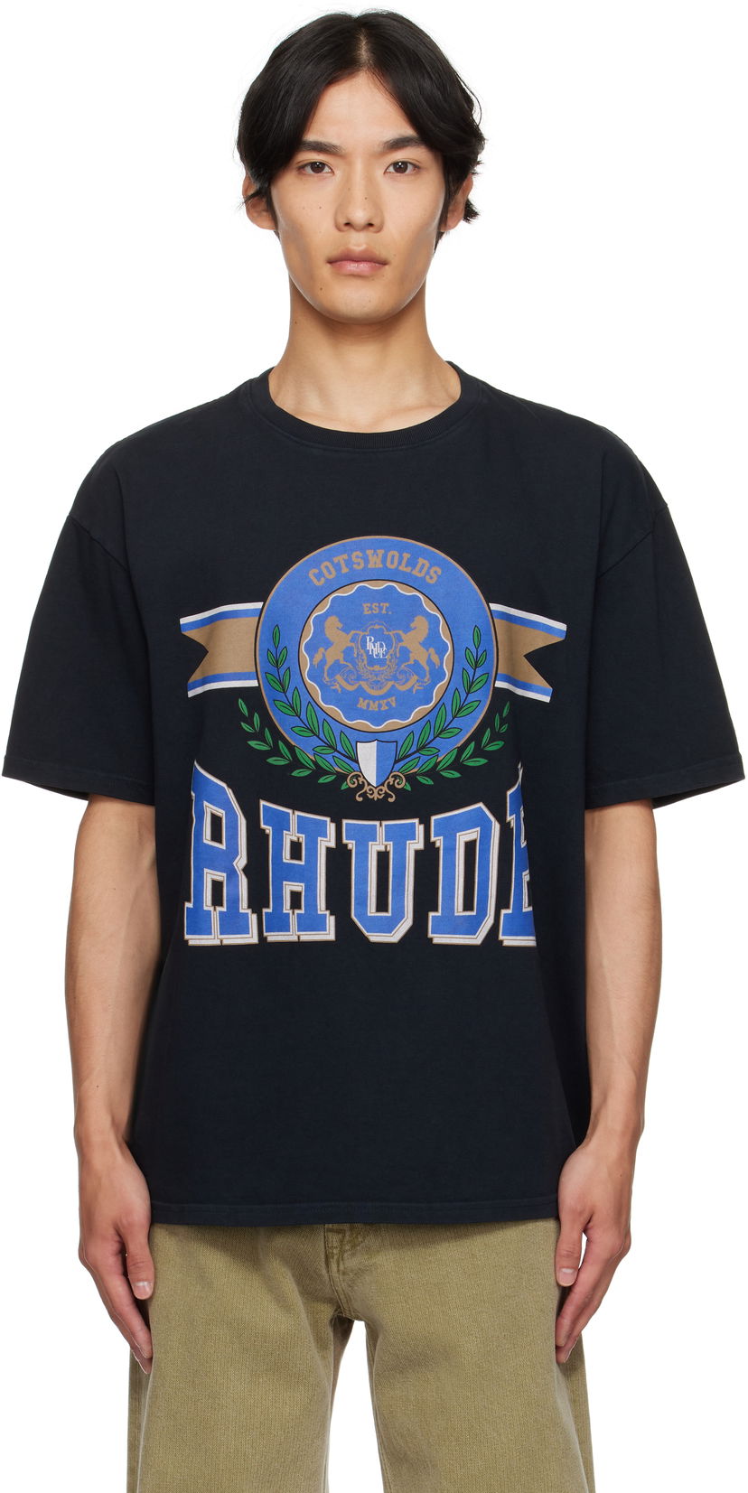 T-shirt Rhude Rhude 'Cotswold' Crest Graphic Tee Svart | RHPF25TT06012