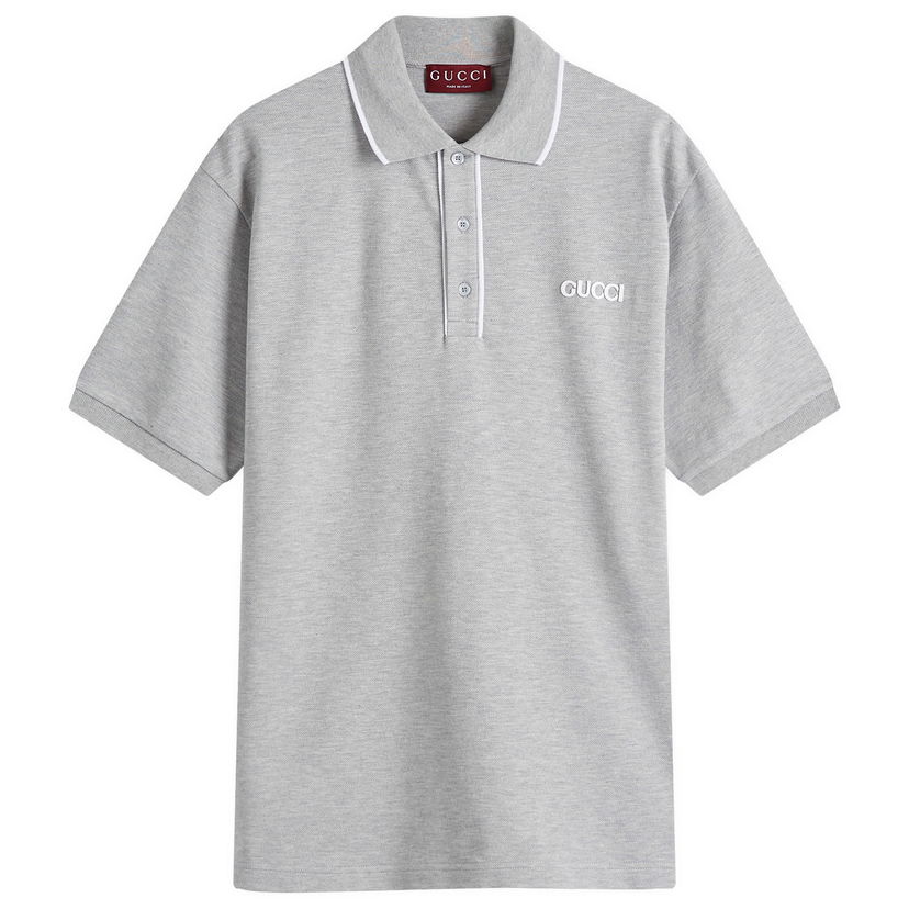 Polotröja Gucci Stretch Cotton Polo Shirt with Short Sleeves, Size Small Grå | 806250-XJG3H-1160