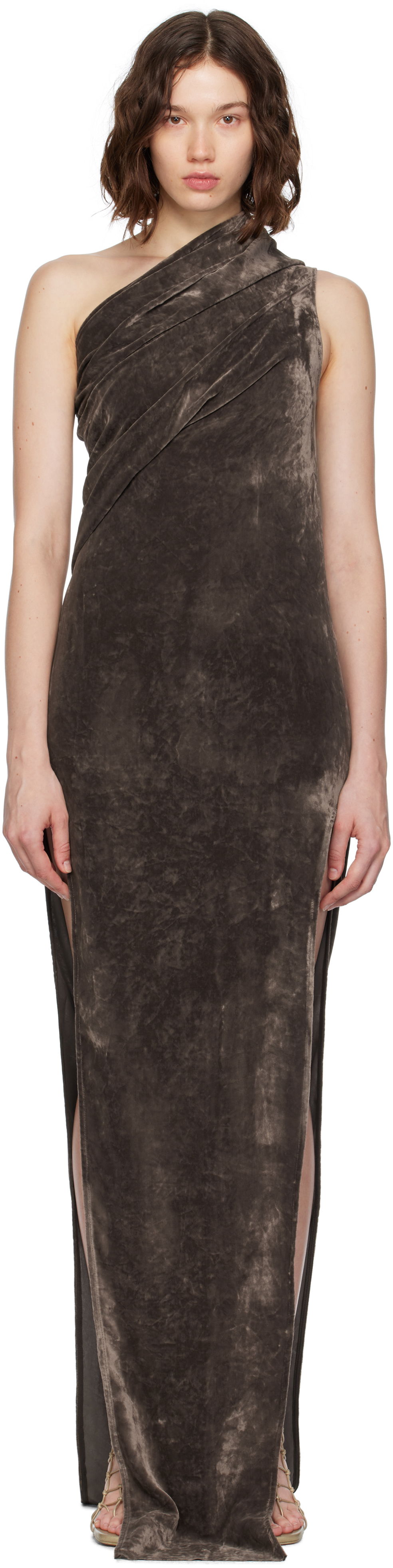 Klä Rick Owens Rick Owens Athena Arrowhead One-Shoulder Maxi Dress Brun | RP02E4509 V, 0